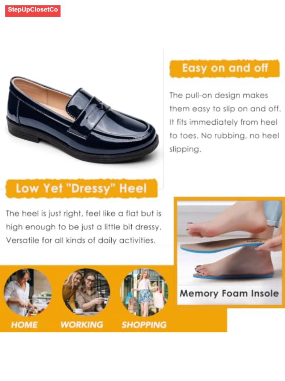 Women's Patent Leather Penny Loafers Slip On Business Casual Dress Shoes - Picture 4 of 6